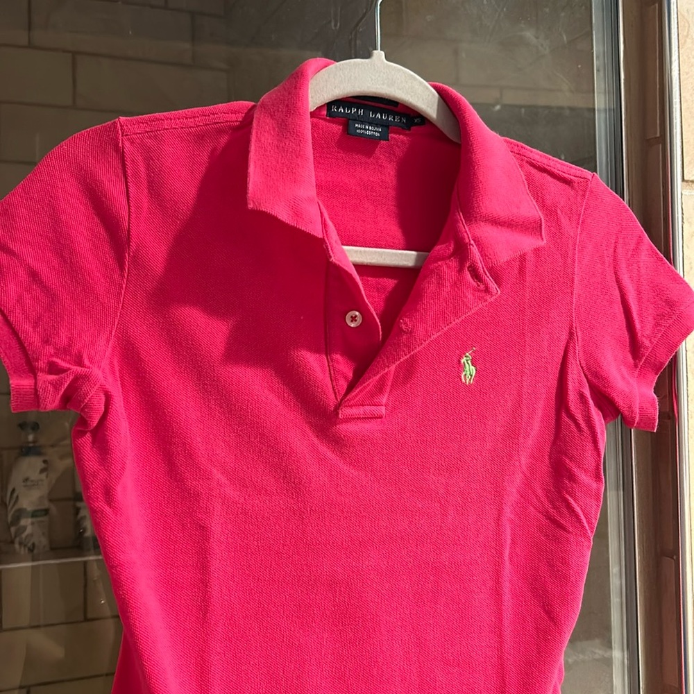 Ralph Lauren hot pink; the skinny polo, XS w/green horse